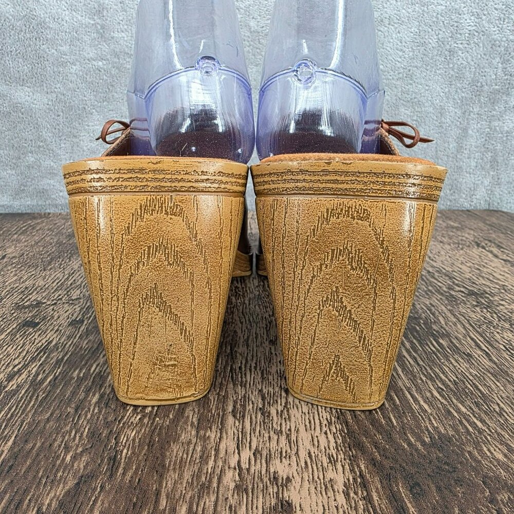 No Boundaries Vintage Mules Clogs Heels 10 Brown Square Toe Leather Y2K Side Tie - Picture 6 of 15